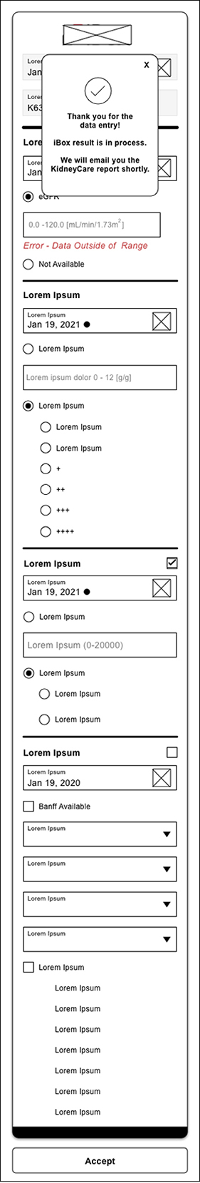 KidneyCare Confirmation Screen Wireframe