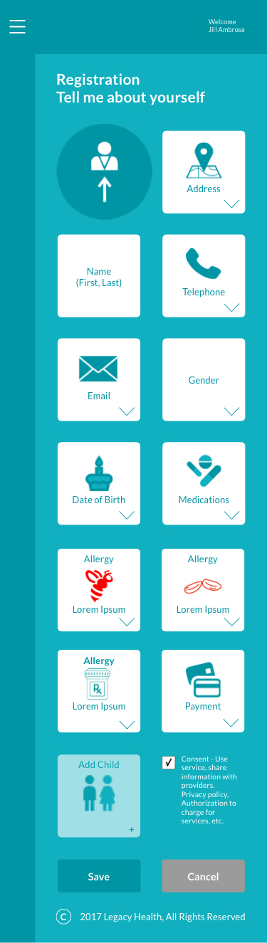 Legacy Health Mobile Registration Screen