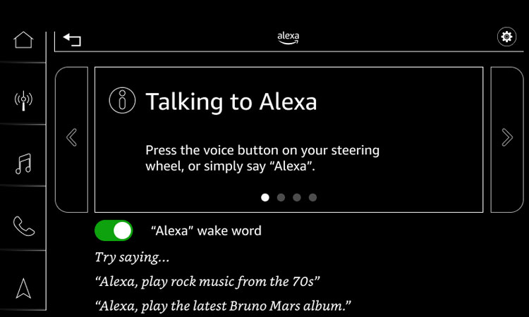 Alexa homescreen displayed on the Audi infotainment system.