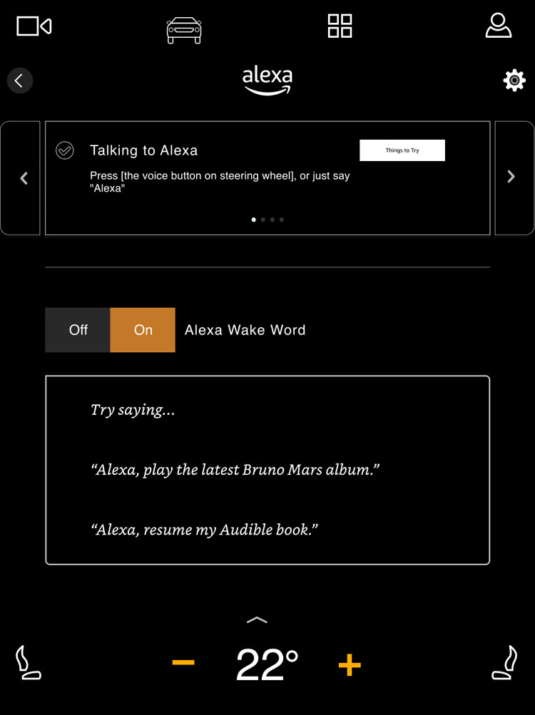Alexa homescreen displayed on the Polestar infotainment system.