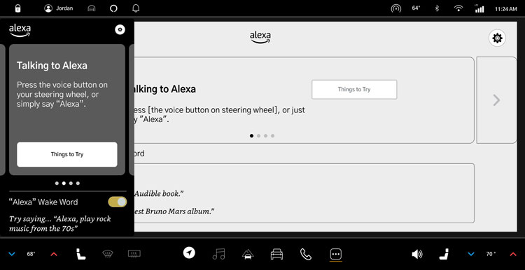 Alexa homescreen displayed on the Rivian Sidedrawer.
